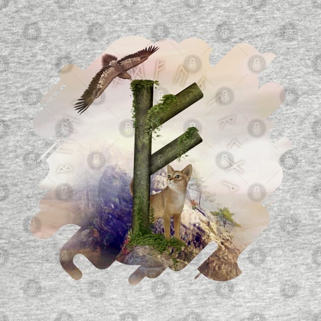 Fehu Rune  Digital Art Collage by Nartissima